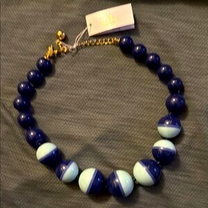 NEW KATE SPADE NAVY BLUE BOWLING BALL GOLD NECKLACE BOWERY JUMBO PEARL BOLD BEAD